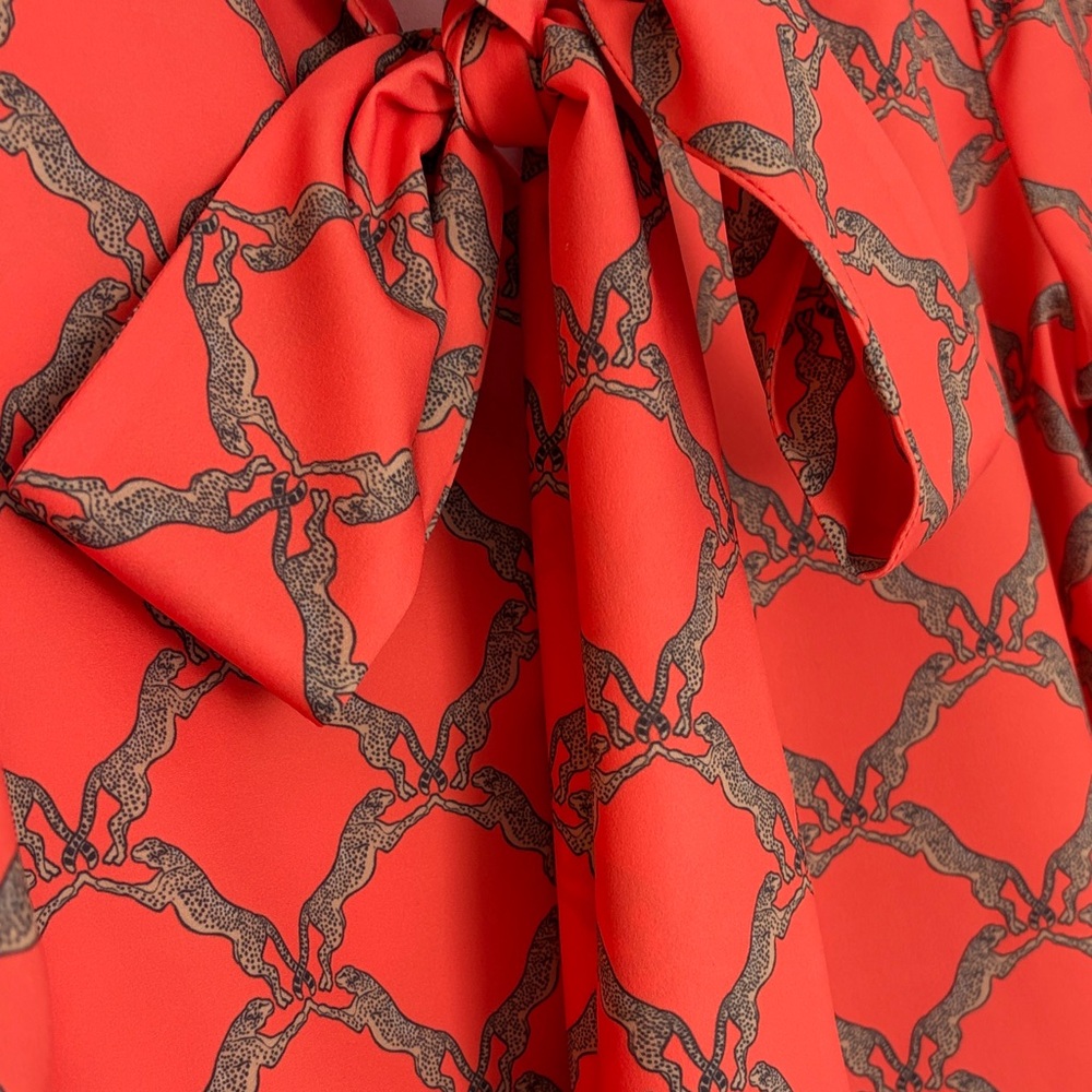 Orange Cheetah Patterned Bow Blouse - image 3